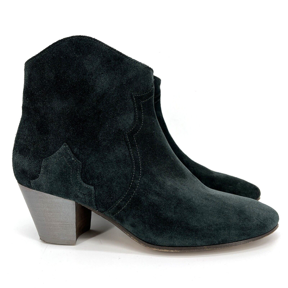 Isabel Marant Dark Green Suede Ankle Booties